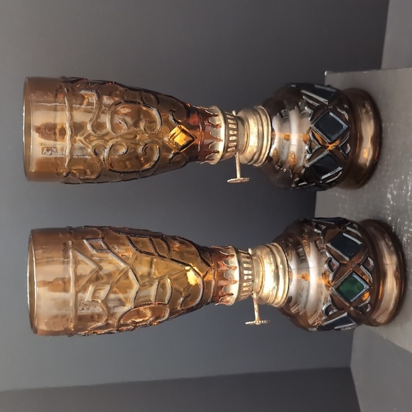 VGT, Sailboat Brand Set of 2 Amber Glass Oil Lamps . - Picture 6 of 11